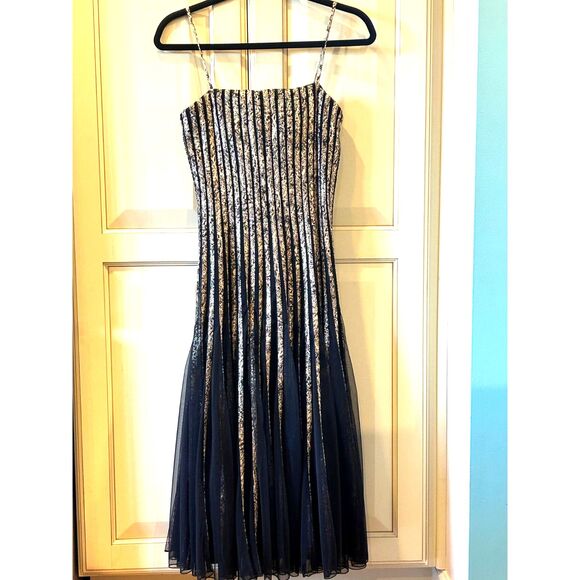 Cache Vintage Black Dress with Gold Contrast - Size 2 - Picture 2 of 6